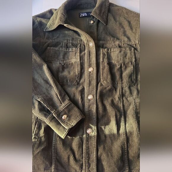 Zara Corduroy Button Down Green Jacket Size Medium - Picture 1 of 12